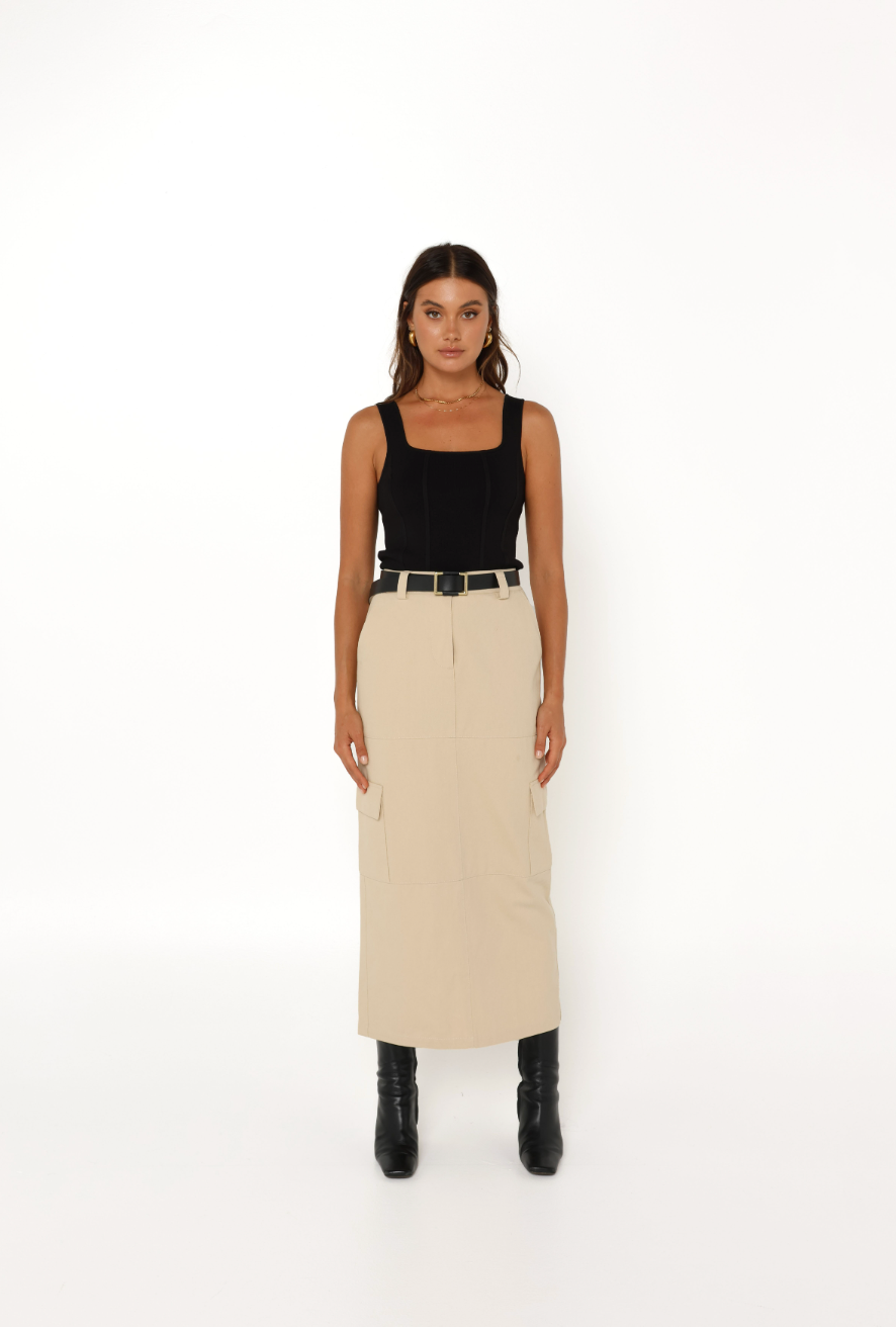 MADISON - Lisa Cargo Maxi Skirt / Sand