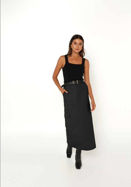 MADISON - Lisa Cargo Maxi Skirt / Black